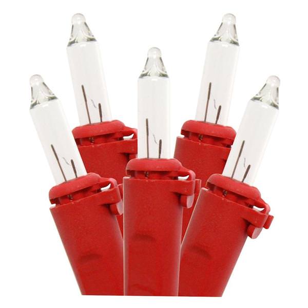 10.7' 50 Light Red Wire Clear Miniature Light String